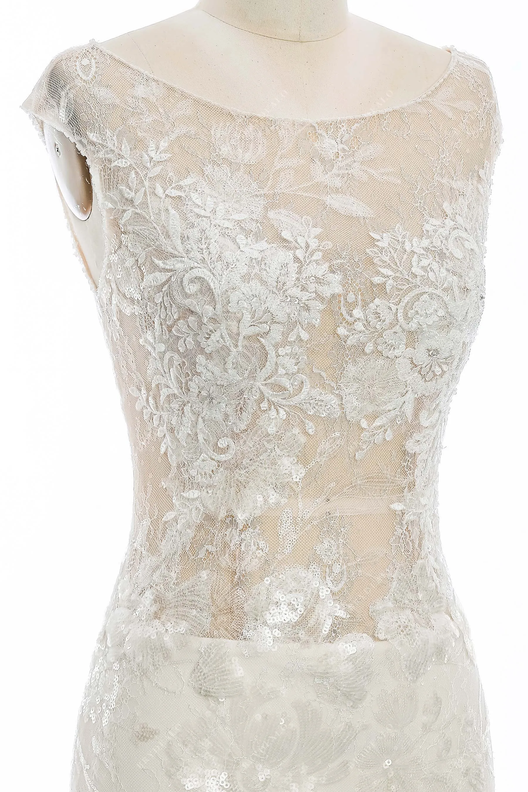 Drop Waist Shimmery Lace Mermaid Wedding Dress
