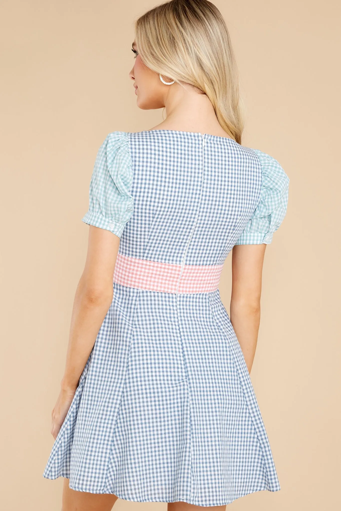 Sweet Wishes Blue Colorblock Gingham Dress